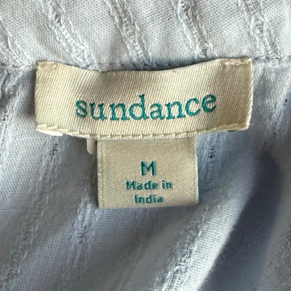 Sundance Cotton High Neck Embroidered Light Blue Long Sleeve Top Sz M - Picture 8 of 9